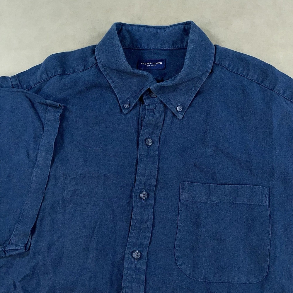 Proper Cloth Shirt Mens 2XL? Navy‎ Blue Short Sleeve Button Front 100% Linen